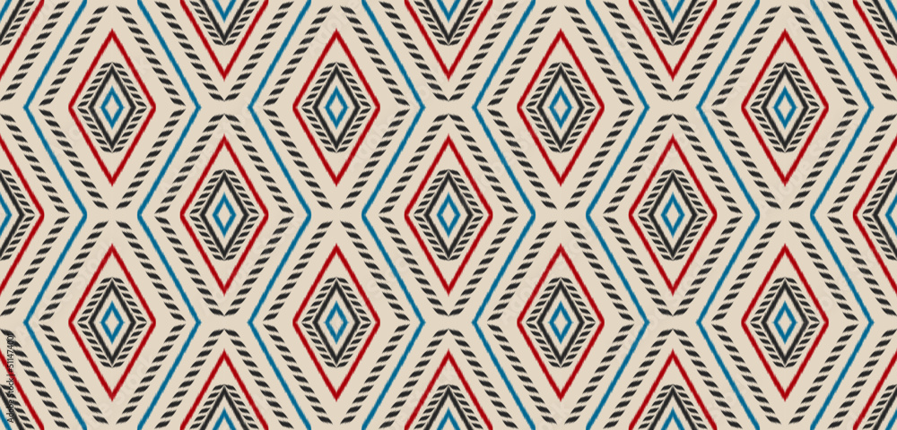 Geometric ethnic ikat seamless pattern traditional. Fabric Indian style. Design for background, wallpaper, illustration, fabric, clothing, carpet, textile, batik, embroidery.