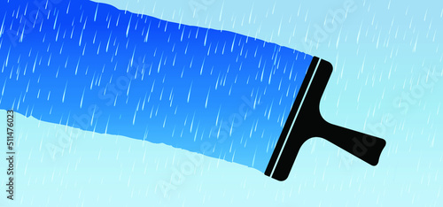 Rain or raining, window cleaning glass service, cleaning and maintenance. Windows cleanings tool. Cartoon washes, hygiene vector. Washing glass with a squeegee icon or symbol. Clean or cleanup tools