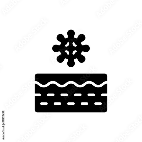 Bacteria on Skin Silhouette Icon. Microorganisms on Structure of Dermis Black Icon. Skin Layer with Microbes Flora and Virus Pictogram. Isolated Vector Illustration