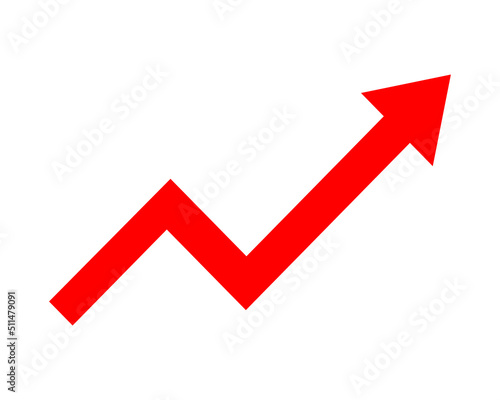 Growing business red arrow on white, Profit red arrow, Vector illustration.Business concept, growing chart. Concept of sales symbol icon with arrow moving up. Economic Arrow With Growing Trend.