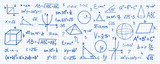 Hand drawn math symbols. Math symbols on notebook page background. Sketch math symbols