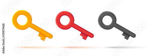 Set of door keys, 3d old style key illustration icon. Vector illustration 