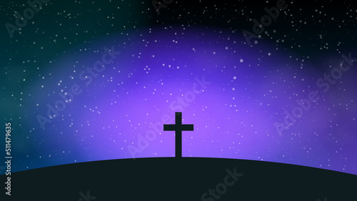 Jesus cross symbol on dark night background with copy space for text design and good friday concept. Vector illustration