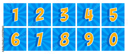 Pop art numbers design over blue comic rays background, vector illustration