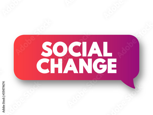 Social change involves alteration of the social order of a society, text concept message bubble