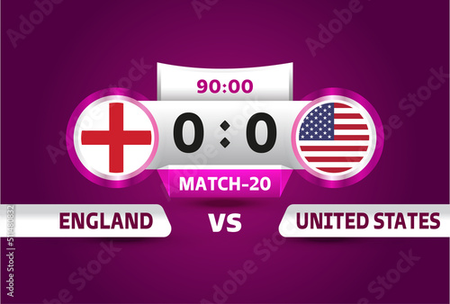 england vs united states, world Football 2022, Group B. World Football Competition championship match versus teams intro sport background, championship competition final poster, vector illustration.