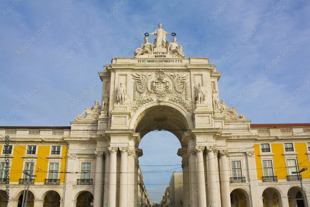 Triumphal Augusta Arch at Praca do Comercio (Commerce Square) in Lisbon, Portugal