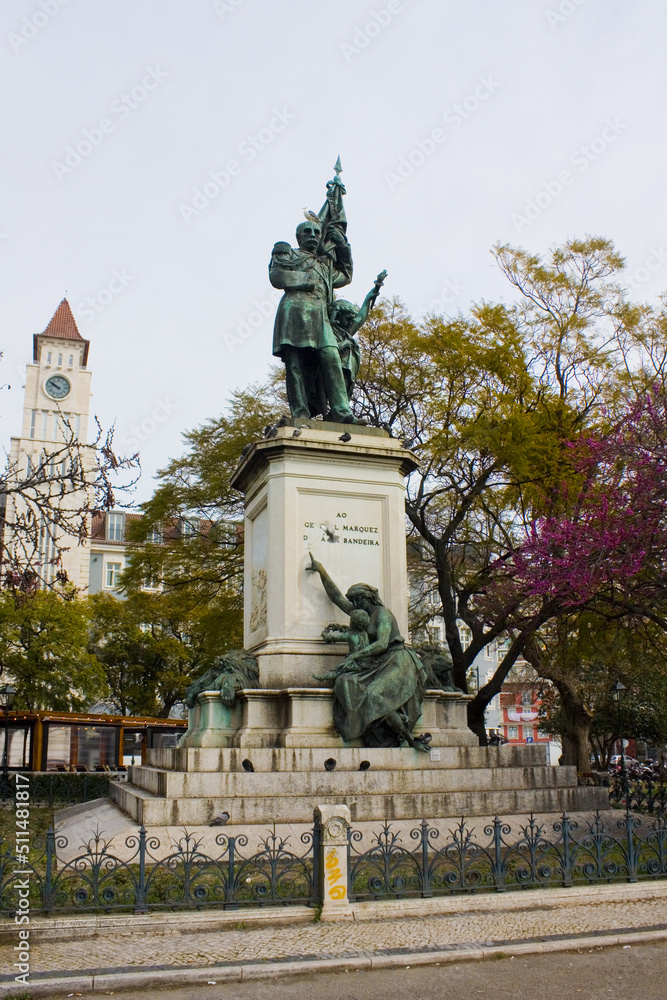 Marques Sa da Bandeira Monument in Dom Luis Garden and square in Lisbon