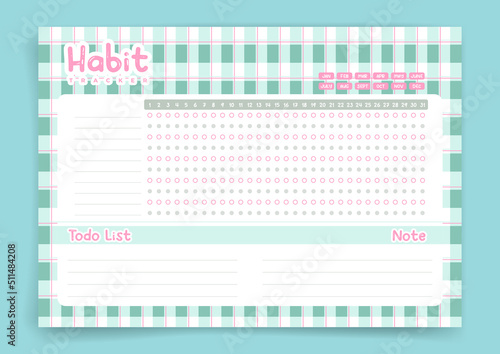 Cute habit tracker. Monthly planner. Monthly planner habit tracker blank template. Vector illustration. Minimal style. Clean style. Daily to do.