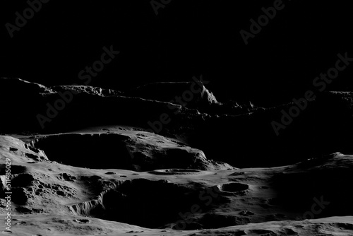 Moon surface scene. Dark background moonscape.