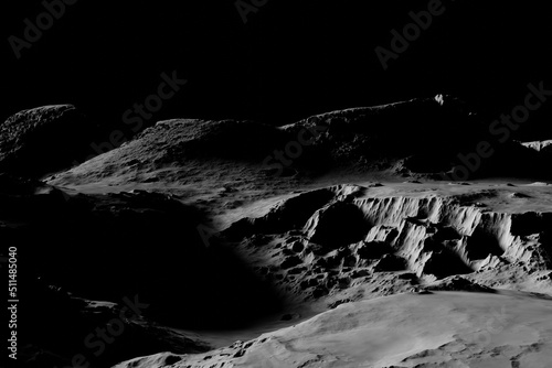Moon scene 3D rendering. Moon scape realistic Illustration.