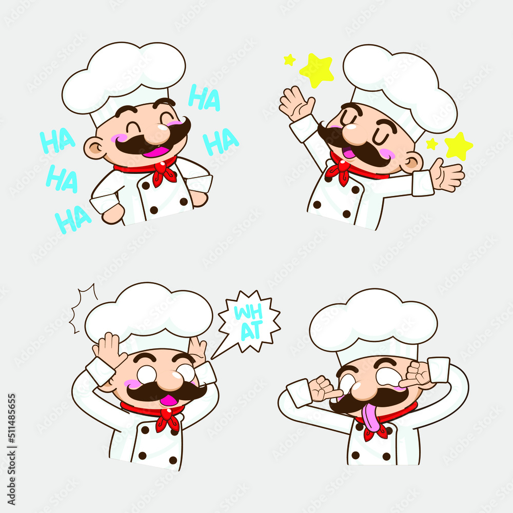 Obraz premium cute little chef sticker mascot vector illustration, chef vector set