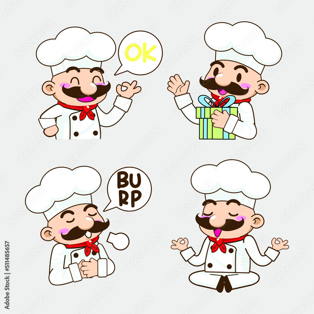 cute little chef sticker mascot vector illustration, chef vector set cute little chef sticker mascot vector illustration, chef vector set
