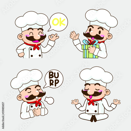 cute little chef sticker mascot vector illustration, chef vector set