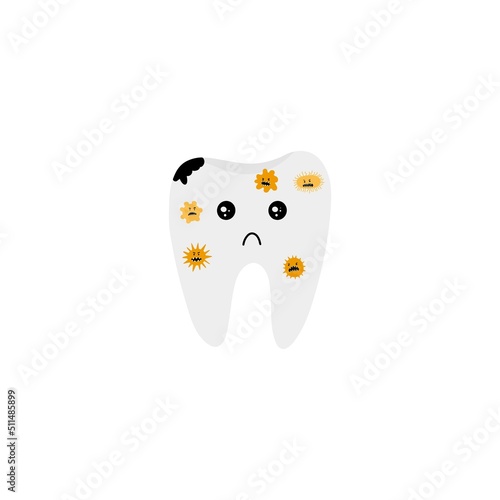 Funny Tooth with caries doodle vector illustration. Isolated on white background