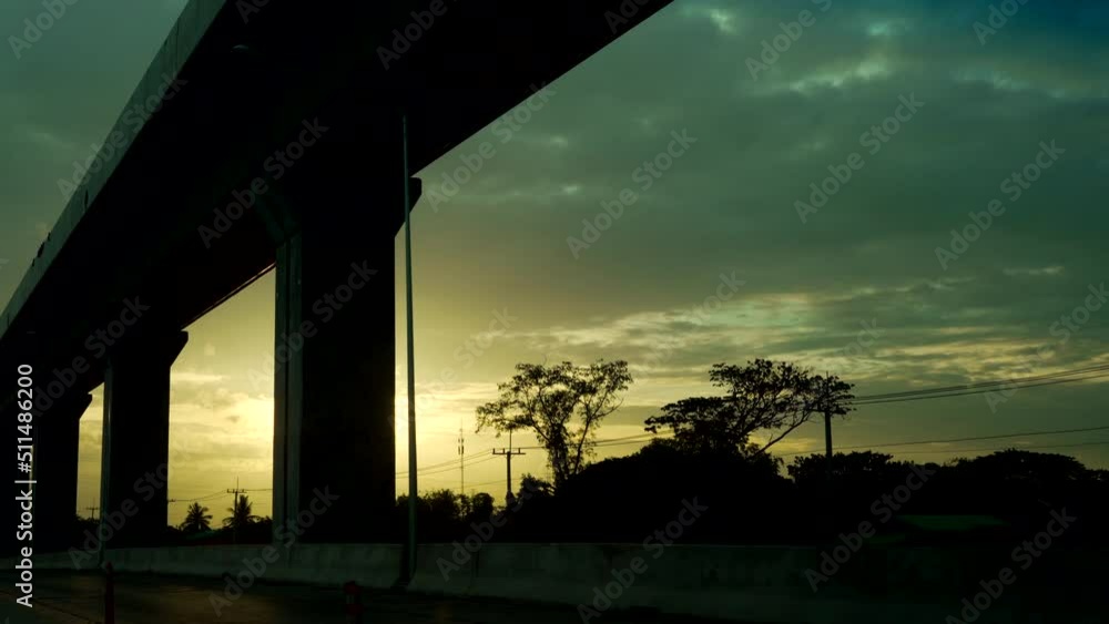 Driving in highway at sunset Driving in highway at sunset