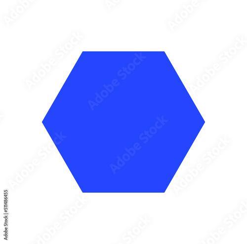 a blue solid hexagon icon. blue hexagon shape.