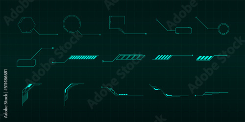 Futuristic HUD, FUI, Virtual Interface Elements. Callouts titles and frame in Sci- Fi style