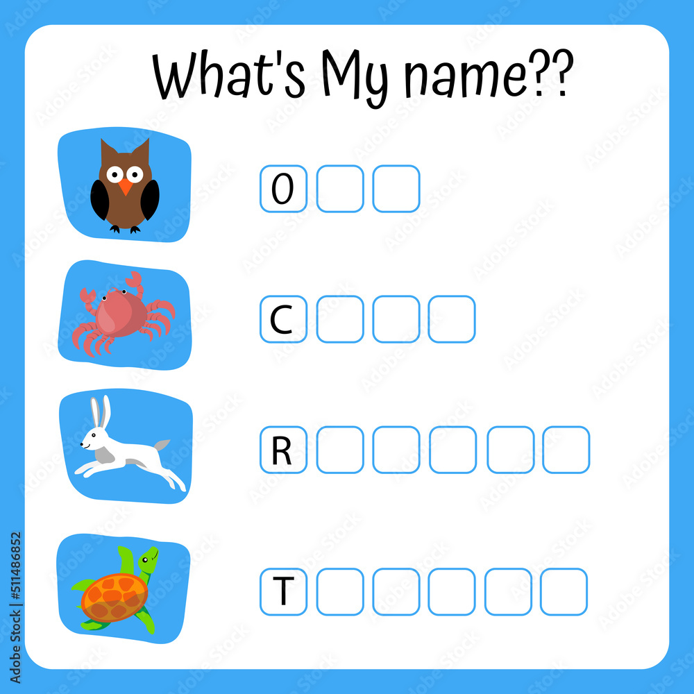 Animal Names Worksheet Cute Animals Educational Activity For animal-names-worksheet-cute-animals-educational-activity-for