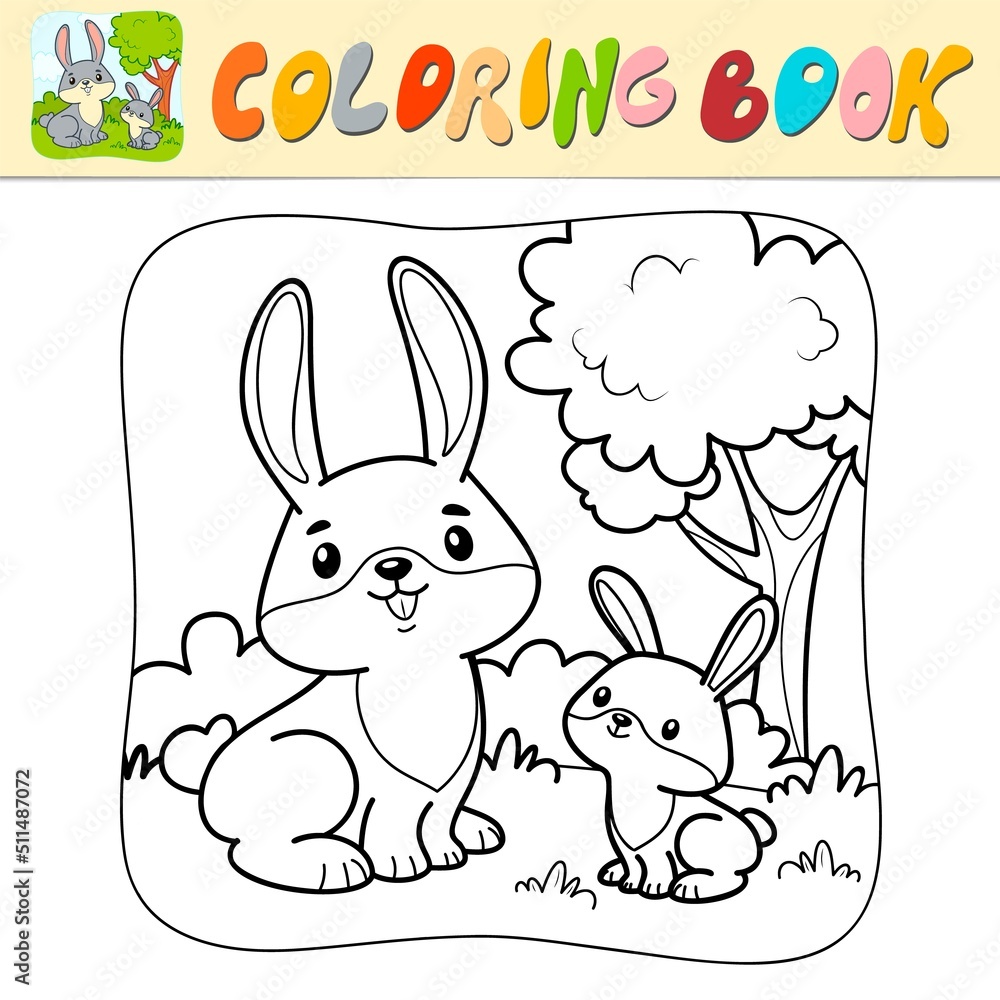 Coloring book or Coloring page for kids. Rabbit black and white vector ...