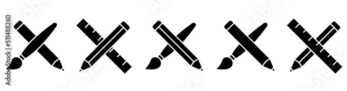 Set of Art Tools Flat Icons. Stock Vector