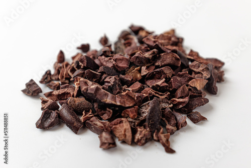 cacao nibs on a white background