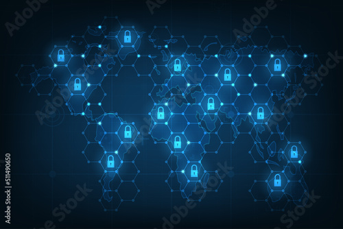 vector cyber security technology concept. Global network security.
