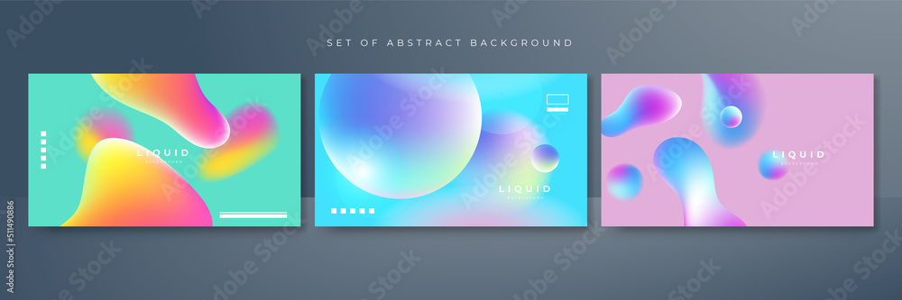 Fototapeta premium Set of colorful vivid vibrant gradient liquid fluid abstract background