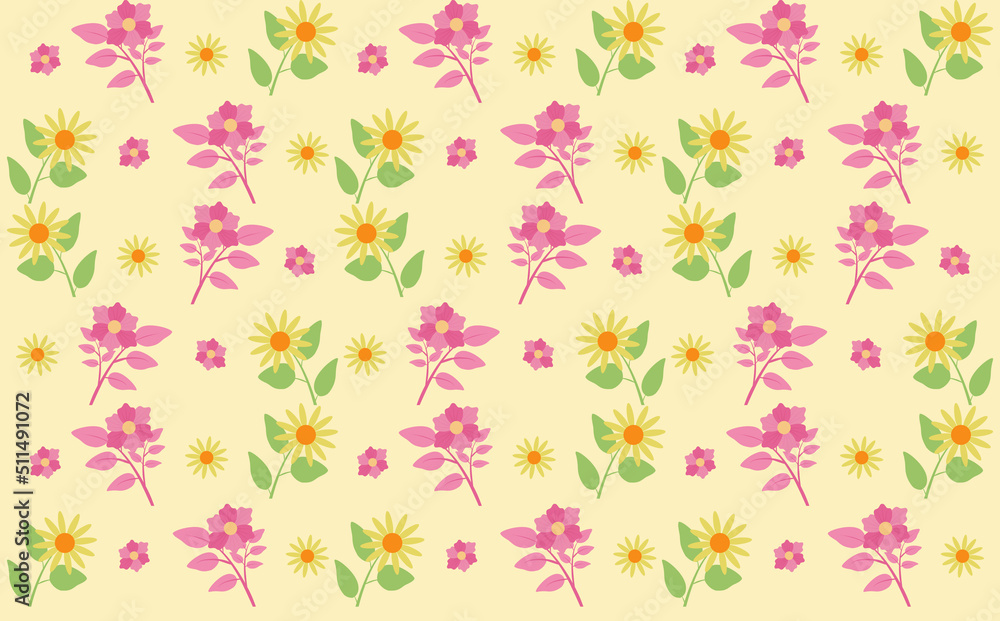 Fototapeta premium Daisy and rose petal pattern, on a bright background, Chamomile flower buds, Seamless floral pattern, Floral pattern texture concept. minimal prints for cards or wrapping paper