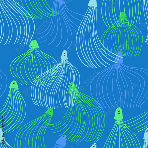 Meditative seamless pattern with jellyfish