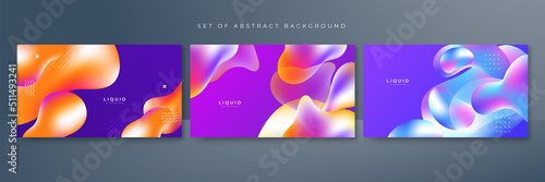 Set of colorful vivid vibrant gradient liquid fluid abstract background