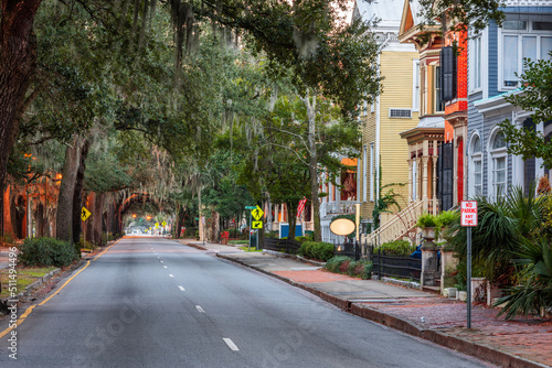 Savannah, Georgia, USA streets around Forsyth Park.