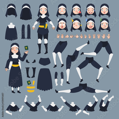 The nun cartoon character set is perfect for stickers and 2D animation