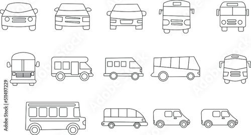 car auto truck bus auto bus line art hand drawn outline