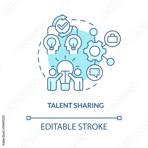 Talent sharing turquoise concept icon. Different expertise. Merger objective abstract idea thin line illustration. Isolated outline drawing. Editable stroke. Arial, Myriad Pro-Bold fonts used