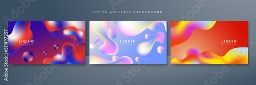 Set of colorful vivid vibrant gradient liquid fluid abstract background