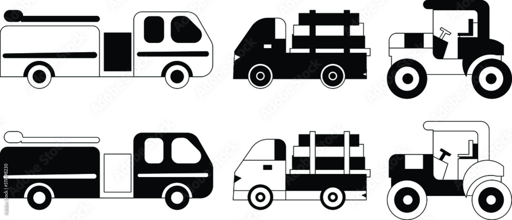 fire truck fire engine lumber truck outline hand drawn Stock Vector