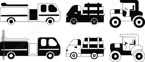 fire truck fire engine lumber truck outline hand drawn