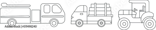 fire truck fire engine lumber truck outline hand drawn