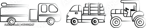 fire truck fire engine lumber truck outline hand drawn