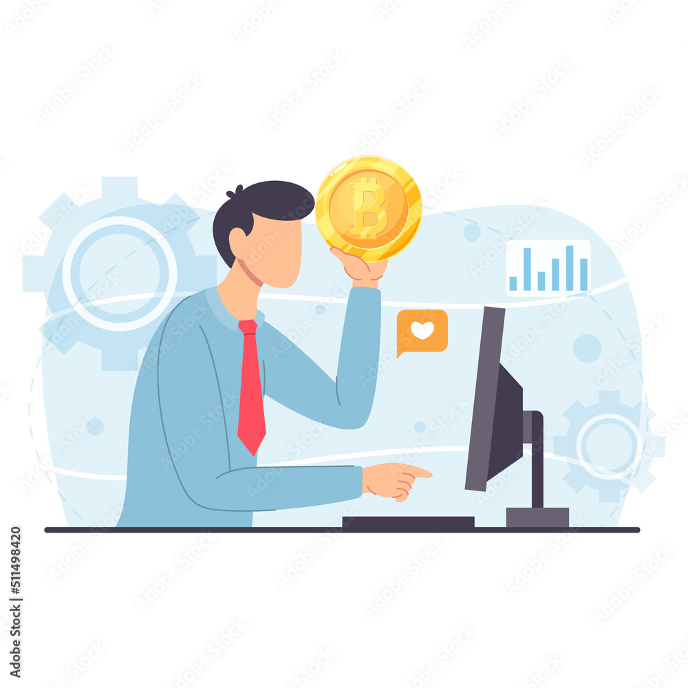 Cryptocurrency and blockchain technology digital money investment and trading bitcoin concept illustrations Cryptocurrency and blockchain technology digital money investment and trading bitcoin concept illustrations