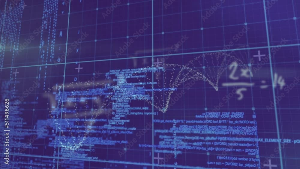 Animation of digital screen with biological data on navy background Animation of digital screen with biological data on navy background