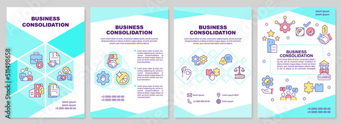 Business consolidation mint brochure template. Marketing. Leaflet design with linear icons. Editable 4 vector layouts for presentation, annual reports. Arial-Black, Myriad Pro-Regular fonts used
