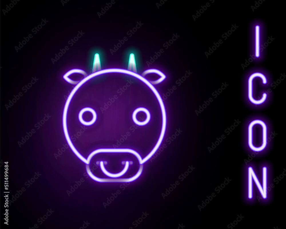 Glowing neon line Ox zodiac sign icon isolated on black background. Astrological horoscope collection. Colorful outline concept. Vector Glowing neon line Ox zodiac sign icon isolated on black background. Astrological horoscope collection. Colorful outline concept. Vector