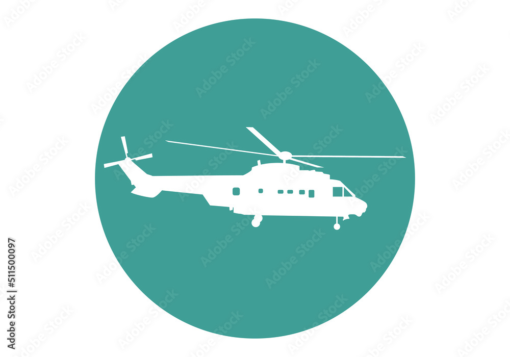 Icono de helicóptero blanco sobre círculo verde