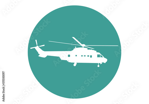 Icono de helicóptero blanco sobre círculo verde