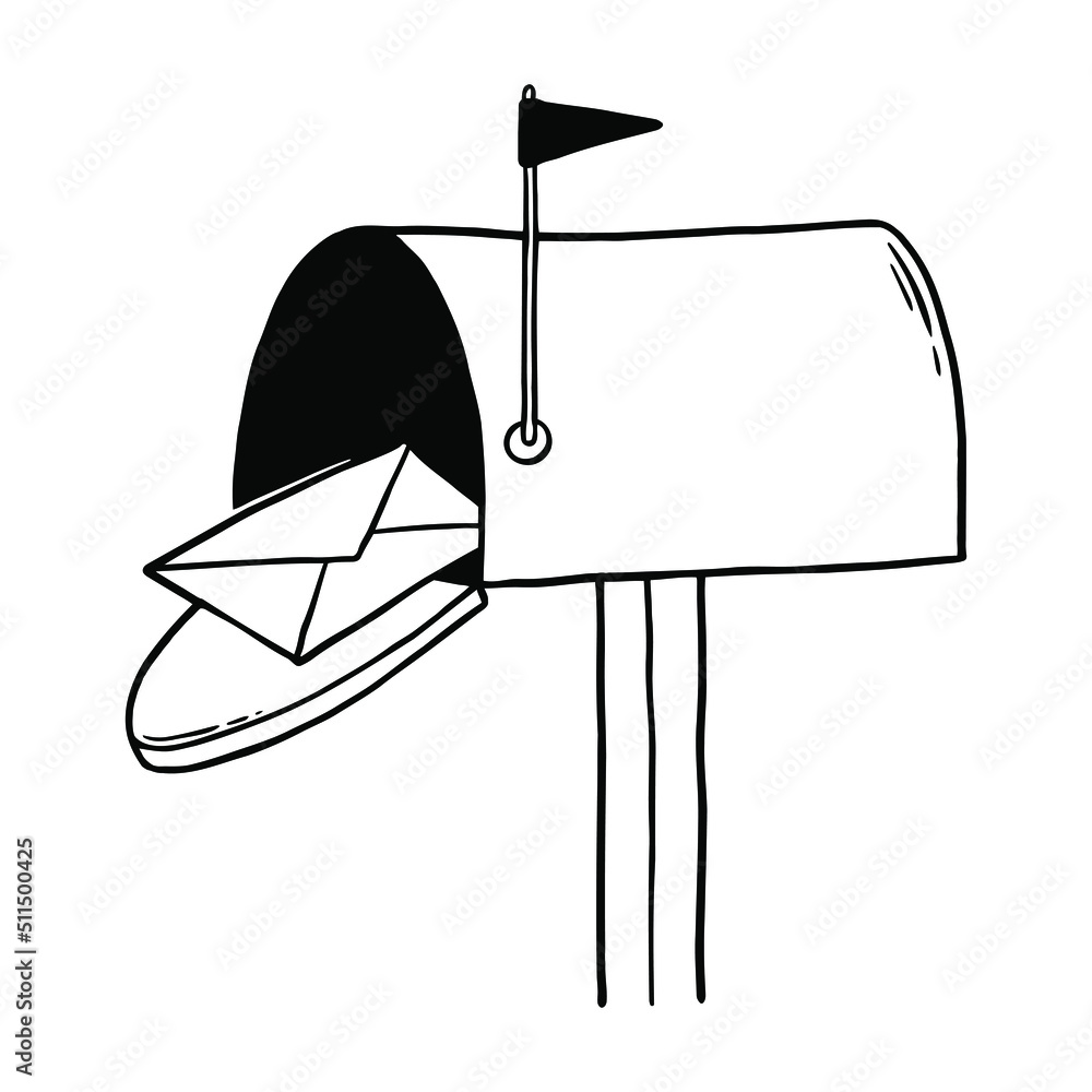 Vector hand draw illustration of mailbox. Doodle style. Stock Vector