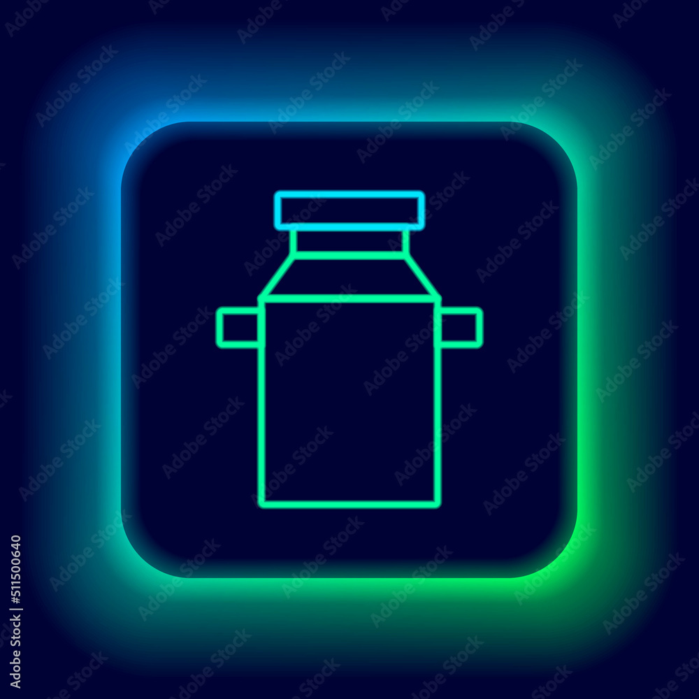 Glowing neon line Can container for milk icon isolated on black background. Colorful outline concept. Vector Glowing neon line Can container for milk icon isolated on black background. Colorful outline concept. Vector