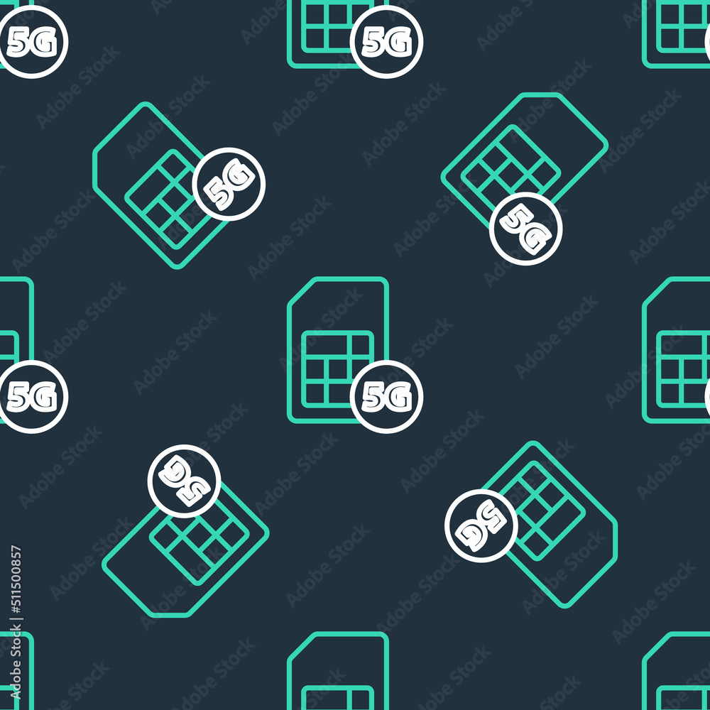 Line 5G Sim Card icon isolated seamless pattern on black background. Mobile and wireless communication technologies. Network chip electronic connection. Vector Line 5G Sim Card icon isolated seamless pattern on black background. Mobile and wireless communication technologies. Network chip electronic connection. Vector