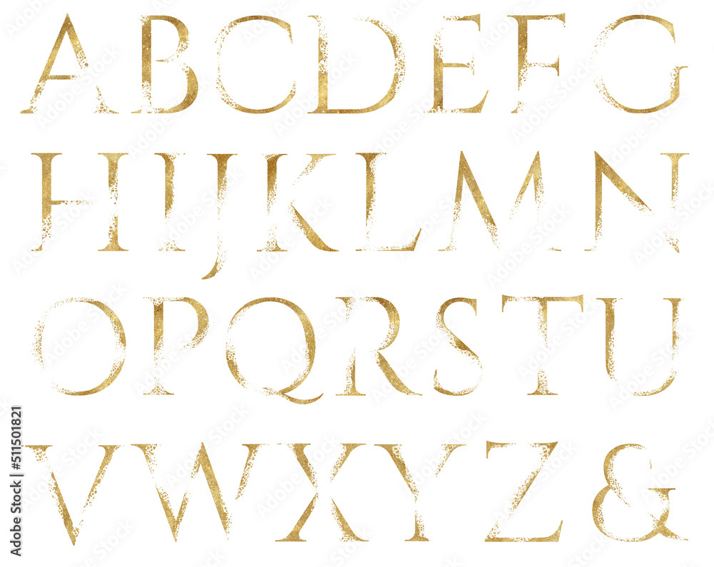 Golden glitter capital letters with dispersion effect isolated illustration , festive design element Golden glitter capital letters with dispersion effect isolated illustration , festive design element